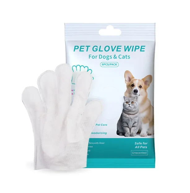 Pet glove wipe with packaging for dogs and cats on a white background