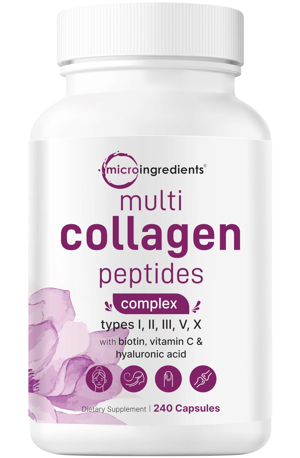 Micro Ingredients Multi Collagen Pills for Women & Men 240 Capsules | Type I II III V X - Hydrolyzed Collagen Peptides with Biotin Hyaluronic Acid & Vitamin C | Hair Skin Nail & Joint Support